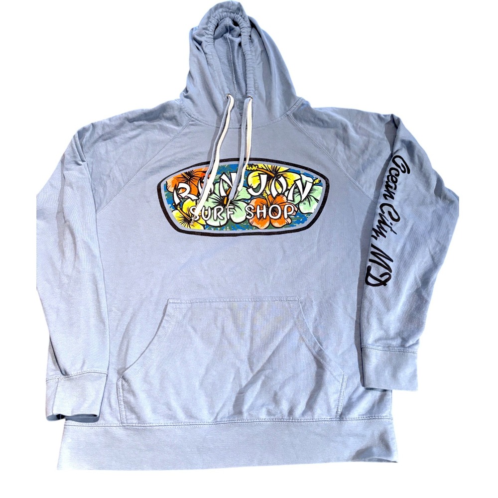 Ron Jon Surf Shop Hoodie Ocean City MD Blue Floral Logo Pullover XL